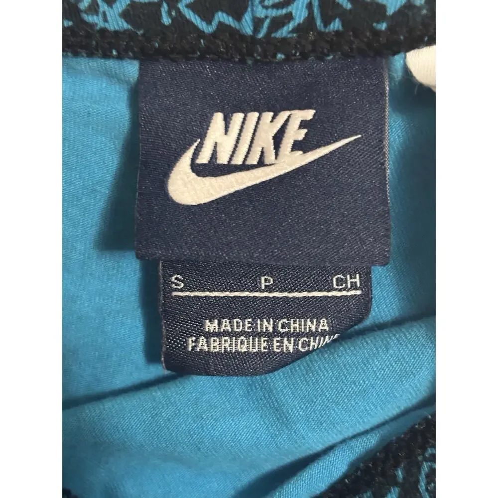 Nike Women S Blue/Black Abstract Print Ankle Skinny Yoga Leggings Pull-On